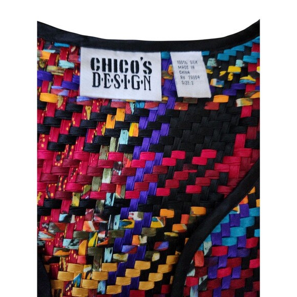 Chico's Art To Wear Silk Open Front Blazer Womens Large Multicolor Basket Weave - Picture 5 of 8